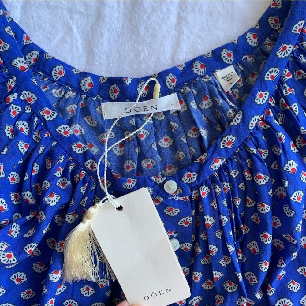 NWT Doen June Cotton Crew Neck Puff Short Sleeve Blouse Top Bord De Mer Blue - Picture 4 of 6